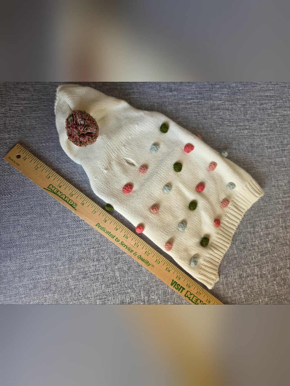 NWOT Rachel Zoe Cream Pink Green Dog Sweater Pom Pom Size Small - Picture 6 of 8